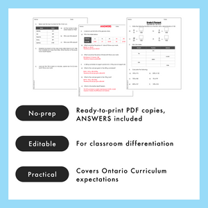 Grade 6 Ontario Math Fractions, Ratios, Percent PDF & Editable Worksheets