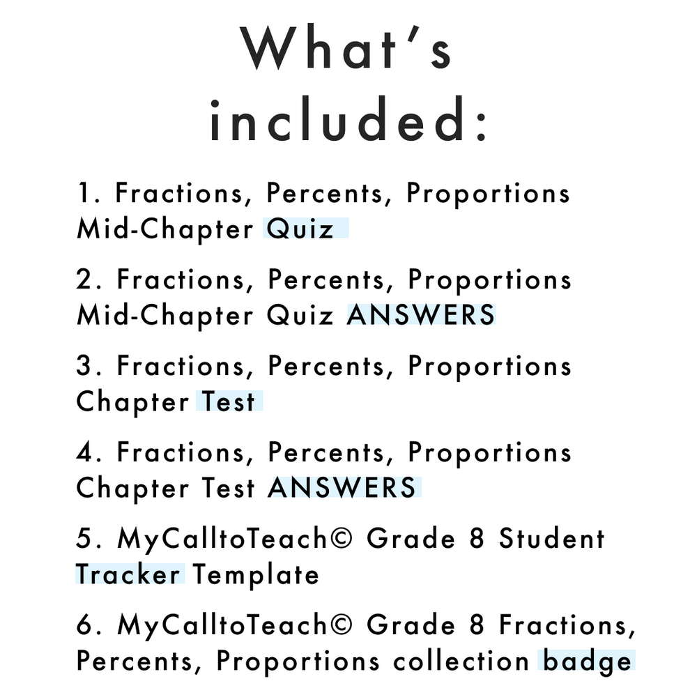 Grade 8 Ontario Math Fractions, Percents, Proportions Assessments - PDF and Google Slides