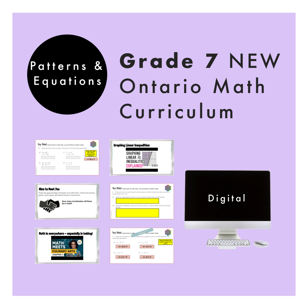 Grade 7 NEW Ontario Math - Patterns & Equations Digital Slides