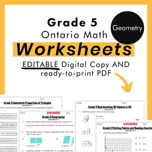 Grade 5 Ontario Math Geometry PDF & Editable Worksheets