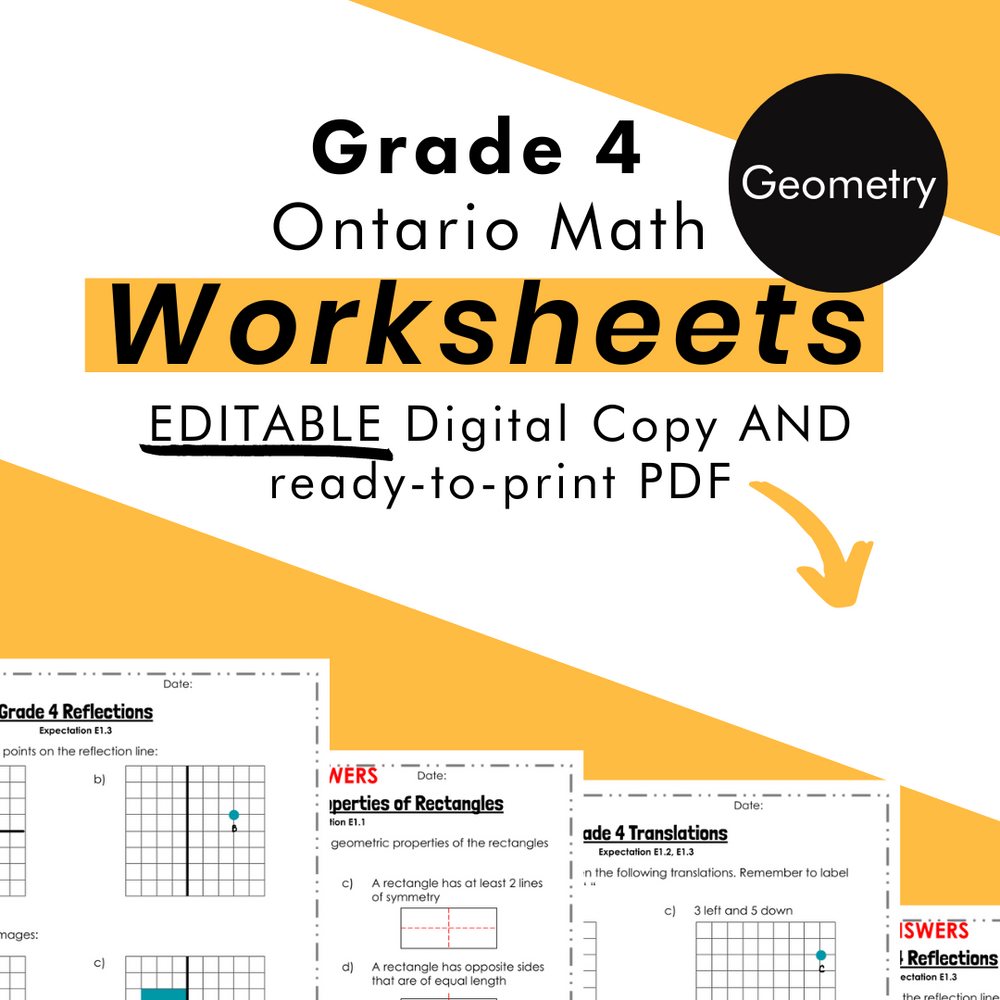 Grade 4 Ontario Math - Geometry Worksheets PDF + FULLY Editable Google Slides