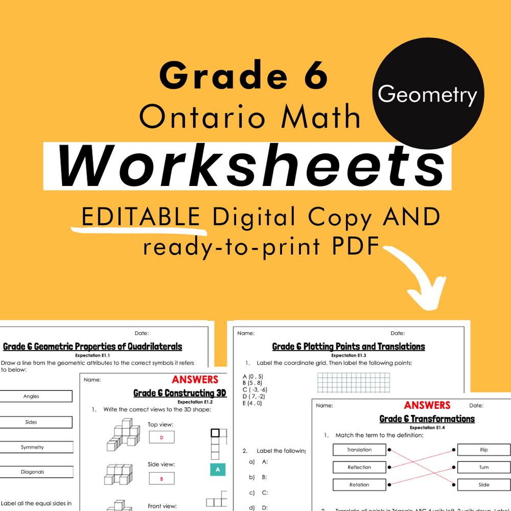 Grade 6 Ontario Math Geometry PDF & Editable Worksheets