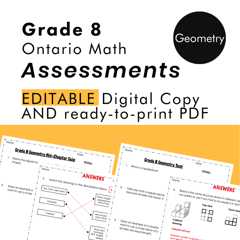 
            
                Load image into Gallery viewer, Grade 8 Ontario Math - Geometry Assessments - PDF + Google Slides
            
        