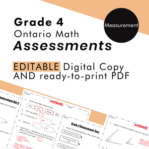 Grade 4 Ontario Math - Measurement Assessments - PDF, Google Slides