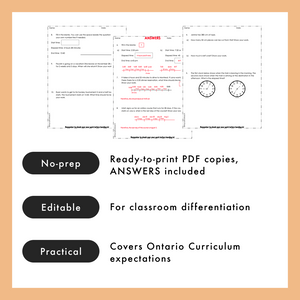 Grade 4 Ontario Math - Measurement Worksheets PDF+FULLY Editable Google Slides