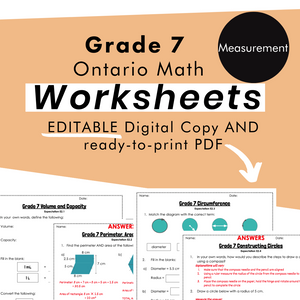 Grade 7 Ontario Math Measurement PDF & Editable Worksheets