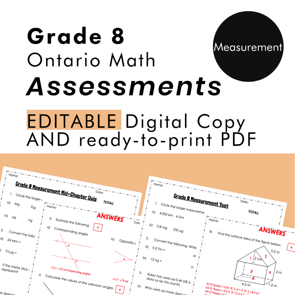 
            
                Load image into Gallery viewer, Grade 8 Ontario Math Measurement Assessments
            
        