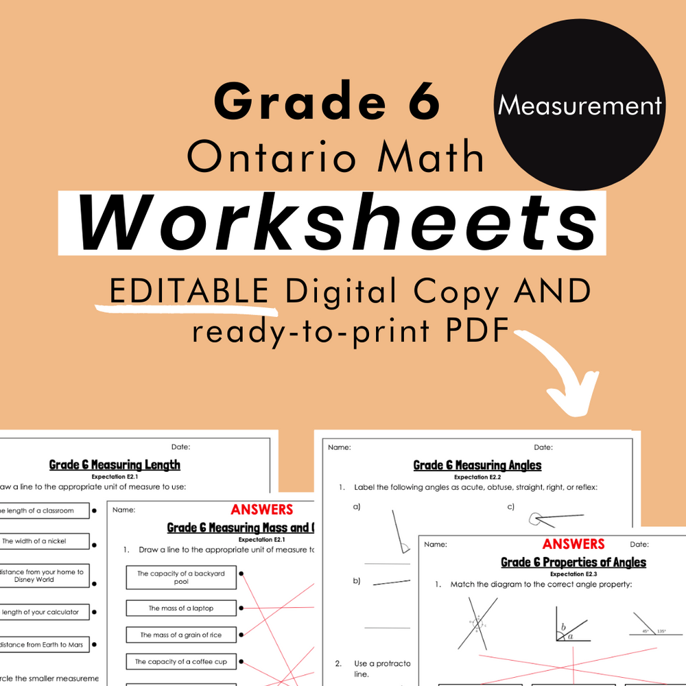 Grade 6 Ontario Math Measurement PDF & Editable Worksheets