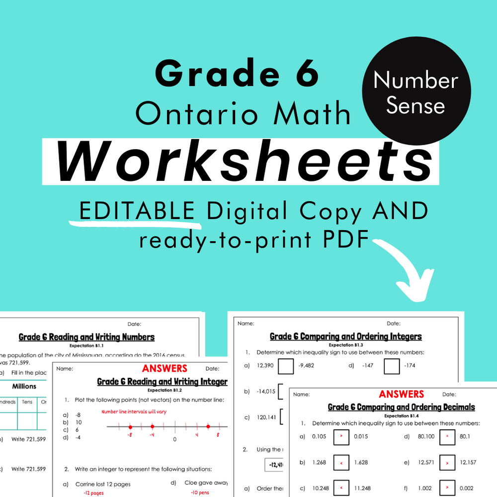 Grade 6 Ontario Math Number Sense PDF & Editable Worksheets