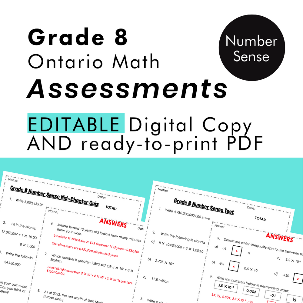 Grade 8 Ontario Math Number Sense Place Value Assessments