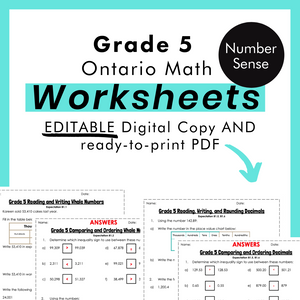 
            
                Load image into Gallery viewer, Grade 5 Ontario Math Number Sense PDF &amp;amp; Editable Worksheets
            
        