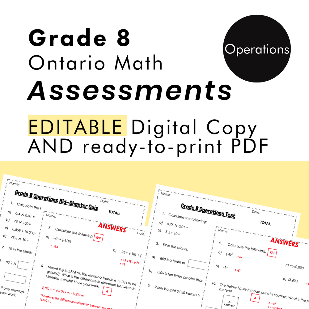 Grade 8 Ontario Math Operations Assessments