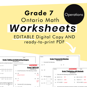 Grade 7 Ontario Math Operations PDF & Editable Worksheets