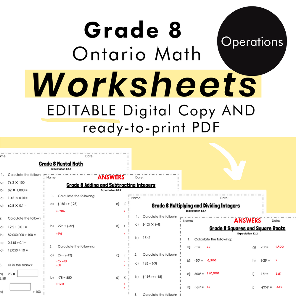 Grade 8 Ontario Math Operations PDF & Editable Worksheets