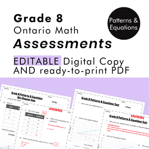 
            
                Load image into Gallery viewer, Grade 8 Ontario Math Patterns &amp;amp; Equations Assessments
            
        