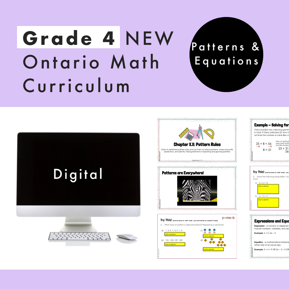 
            
                Load image into Gallery viewer, Grade 4 Ontario Math - Patterns &amp;amp; Equations Digital Slides
            
        