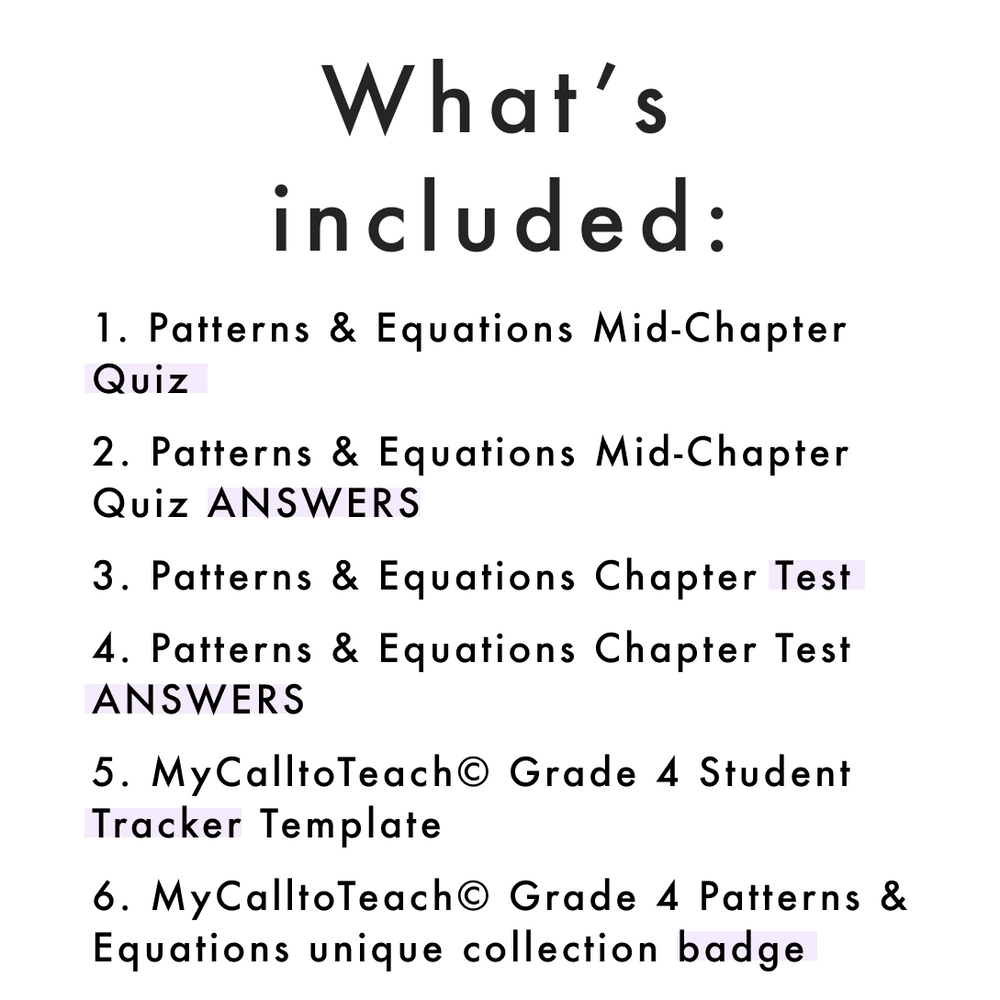Grade 4 Ontario Math Patterns & Equations Assessments