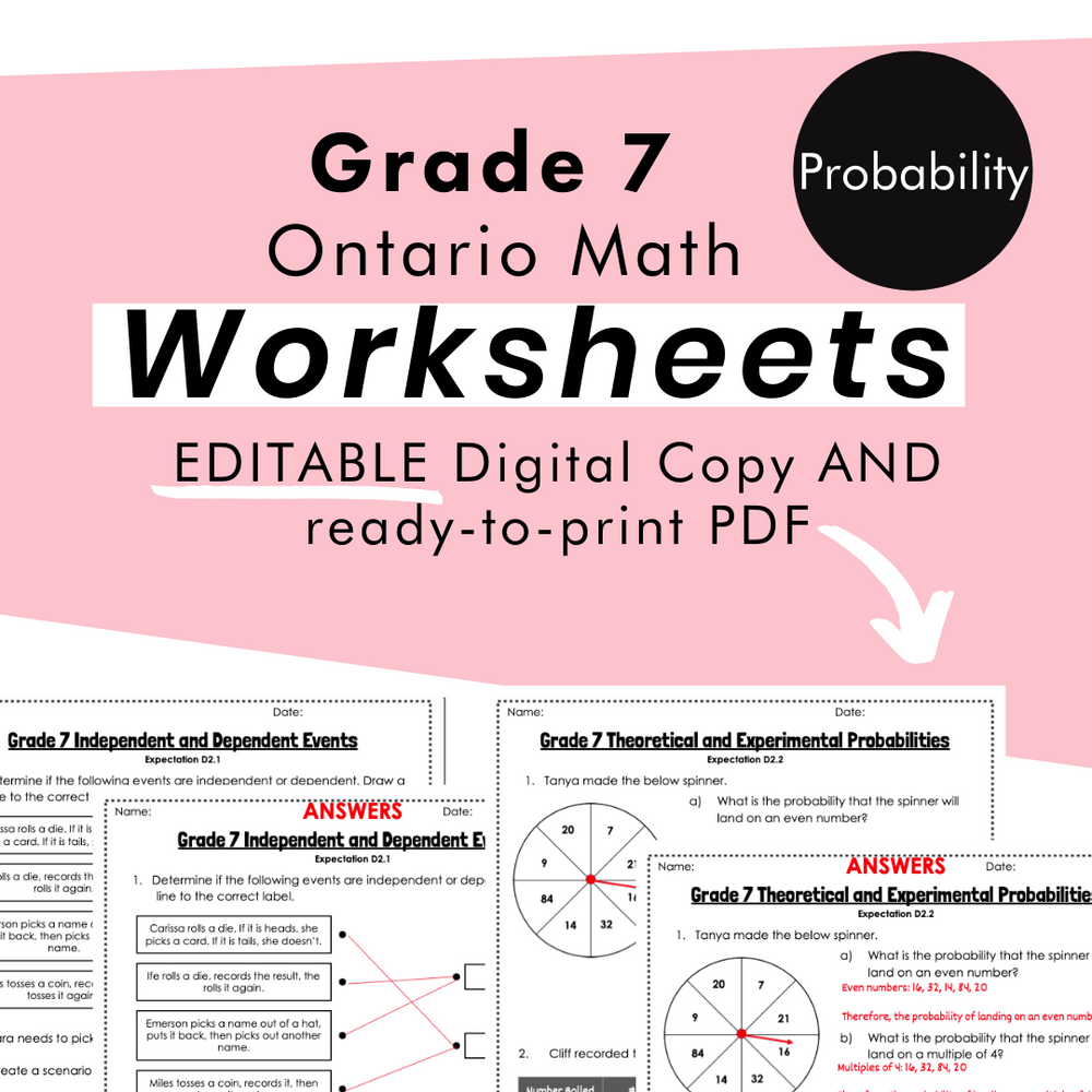 
            
                Load image into Gallery viewer, Grade 7 Ontario Math Probability PDF &amp;amp; Editable Worksheets
            
        