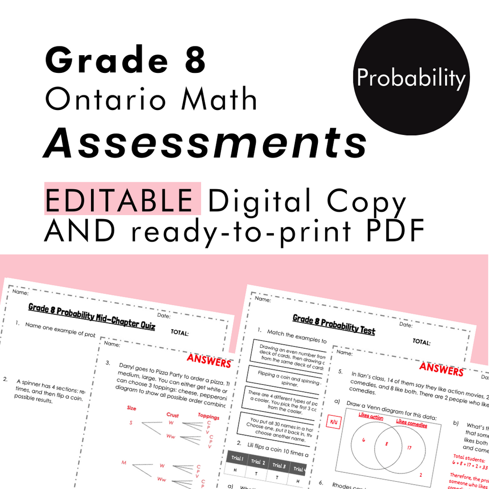 
            
                Load image into Gallery viewer, Grade 8 Ontario Math Probability Assessments
            
        