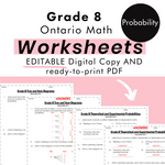 Grade 8 Ontario Math Probability PDF & Editable Worksheets