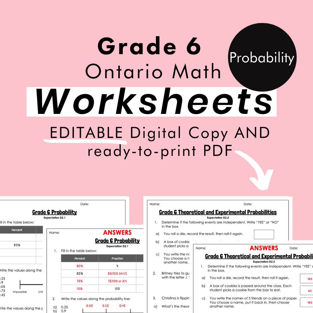 
            
                Load image into Gallery viewer, Grade 6 Ontario Math Probability PDF &amp;amp; Editable Worksheets
            
        
