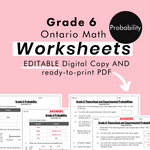Grade 6 Ontario Math Probability PDF & Editable Worksheets