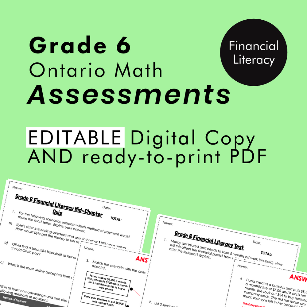 
            
                Load image into Gallery viewer, Grade 6 Ontario Math Financial Literacy Assessments
            
        