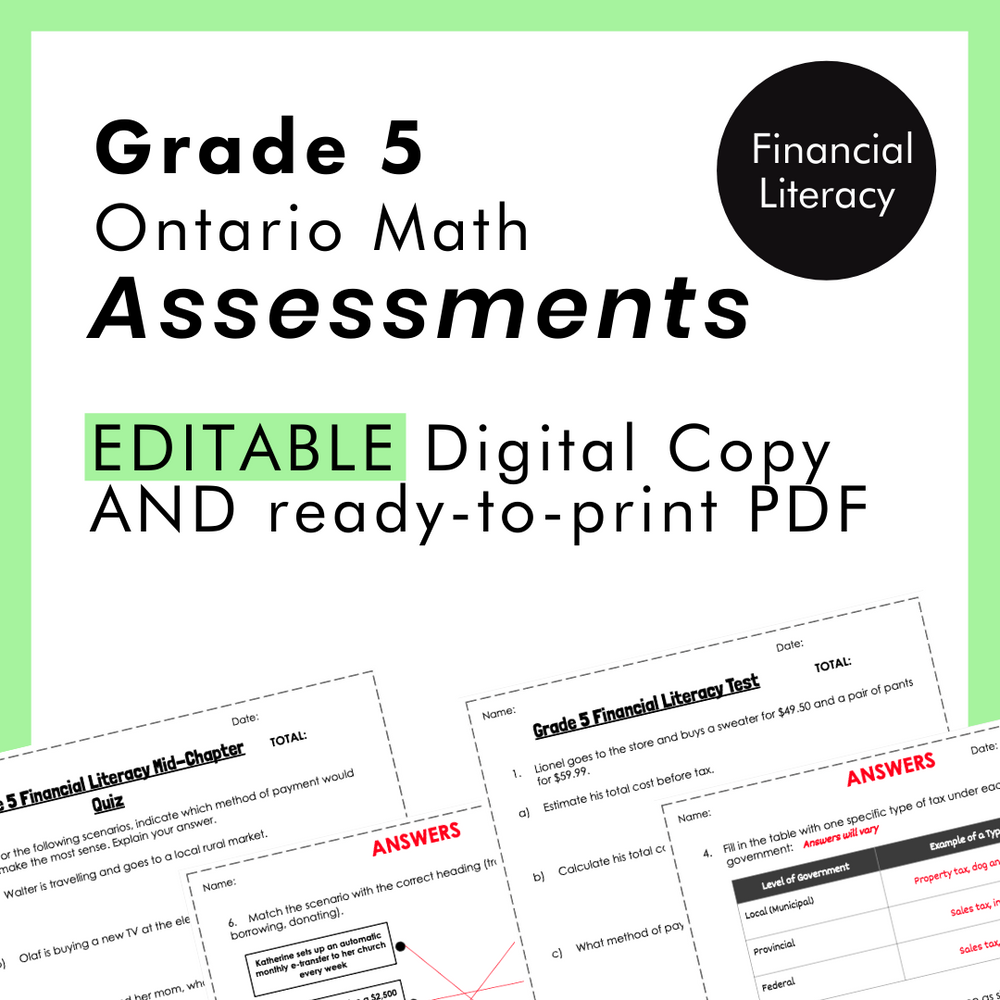 
            
                Load image into Gallery viewer, Grade 5 Ontario Math Financial Literacy Assessments
            
        