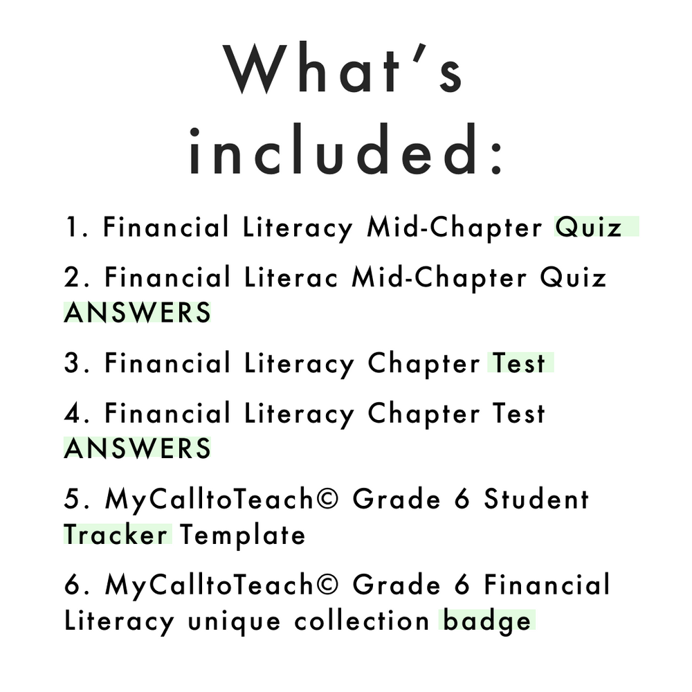 Grade 6 Ontario Math Financial Literacy Assessments