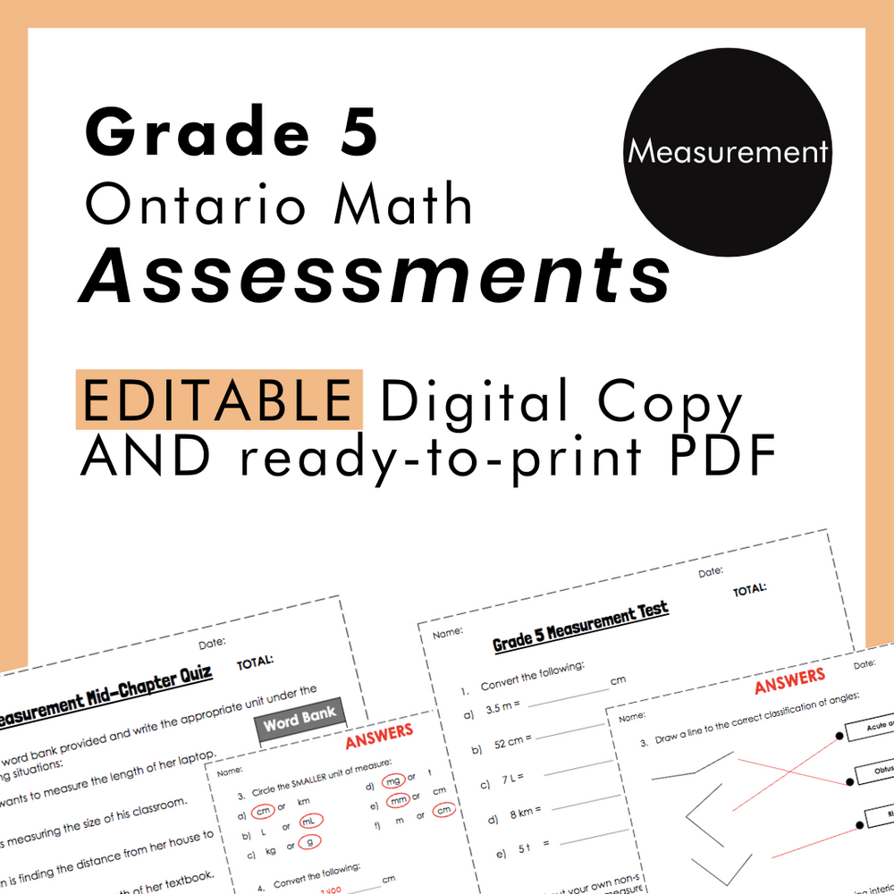Grade 5 Ontario Math Measurement Assessments