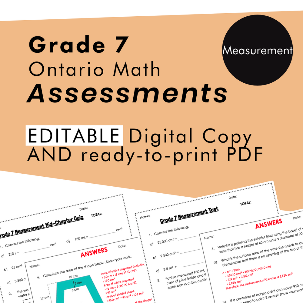 Grade 7 Ontario Math Measurement Assessments