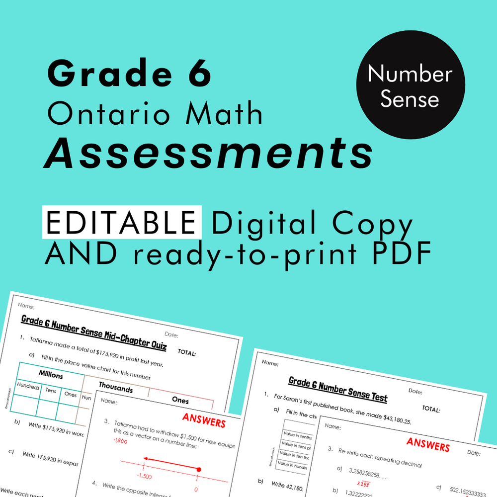 Grade 6 Ontario Math Number Sense/Place Value Assessments