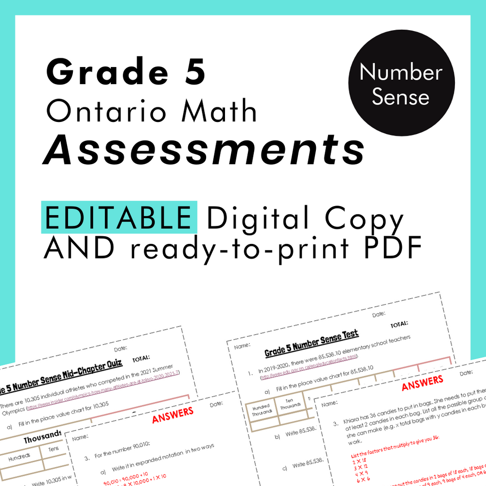 
            
                Load image into Gallery viewer, Grade 5 Ontario Math Number Sense/Place Value Assessments
            
        