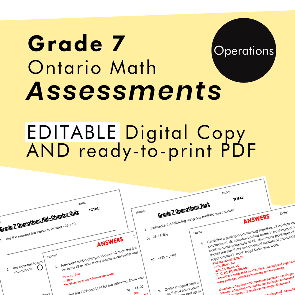 Grade 7 Ontario Math Operations Assessments