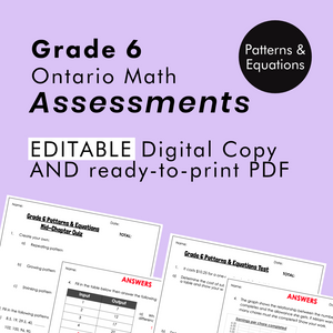 
            
                Load image into Gallery viewer, Grade 6 Ontario Math Patterns &amp;amp; Equations Assessments
            
        